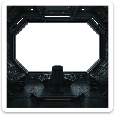 a sophisticated starcruiser command deck viewing port, the viewscreen is alpha-transparent sticker