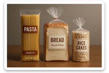 pacco di pasta realistico, pacco di pane, pacco di gallette di riso, 4k sticker