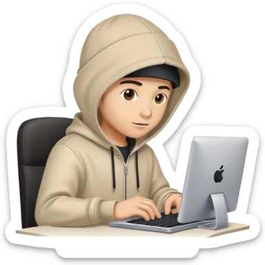 cool programmer with hoodie, snapback hat, and coding on computer sticker