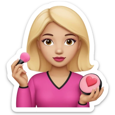 Light skin female holding makeup blush sponge in left hand  sticker