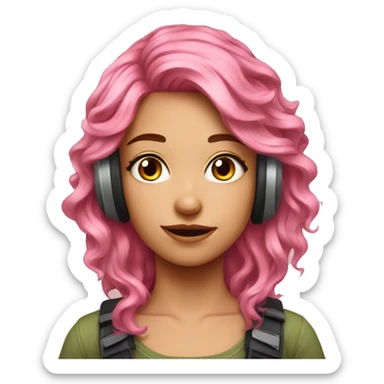 gamer girl wavy pink hair with glass sticker
