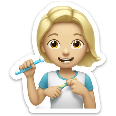 Blonde girl with blonde mother, brushing their teeth sticker