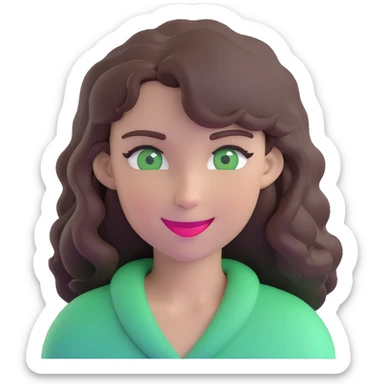 woman with wavy dark brown hair and green eyes, winking sticker