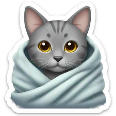 grey cat cozy in blanket  sticker