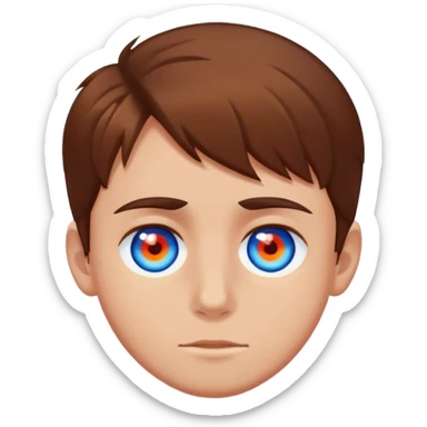 Boy black shirt with a red N in the middle brown hair black hair backwards blue eye and one orange  sticker