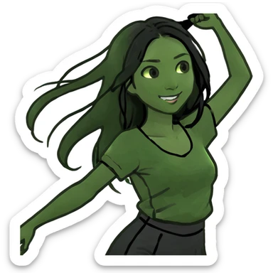 Asian girl with long black hair dancing sticker