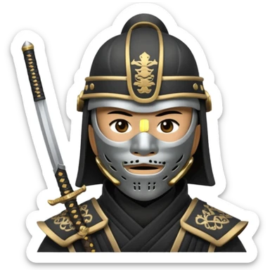 Samurai with helmet and a detailed mask covering their mouth and they are drawing out their sword sticker
