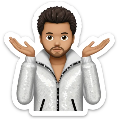 The Weeknd with dark brown hair, white sequin outfit sticker