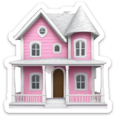 pink coraline house with white roof and white trimming sticker