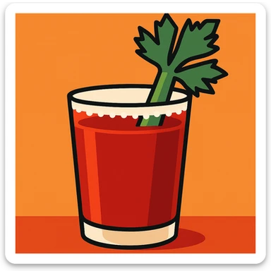 bloody mary cocktail, celery stalk, salt rim, rich red color, minimalistic style sticker