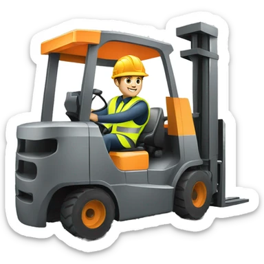A man wearing hi-vis gear and a hard hat driving a forklift sticker