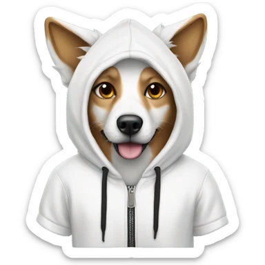 Dog wearing a white fox hoodie sticker