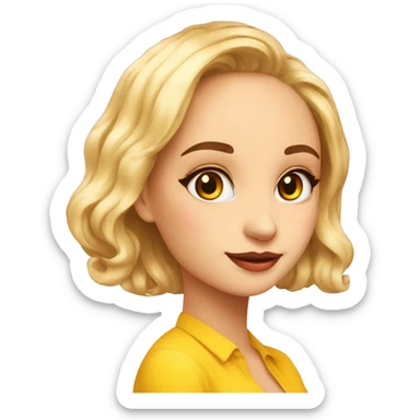 una chica medio rubia pelo largopiel clara ojos cafe camisa color amarillo sticker