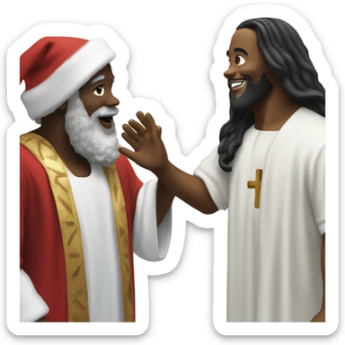Black Santa high fiving black Jesus  sticker