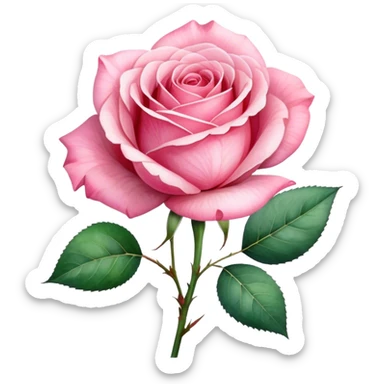 "A single pink rose with a delicate ribbon tied around its stem, soft and elegant watercolor style." sticker