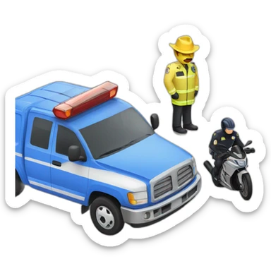 A car accident with a truck and a police bike sticker