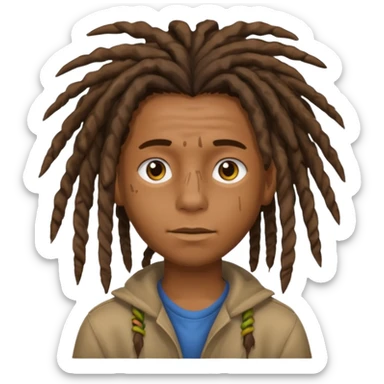 Brown skin Boy, messy freeforms, dreadlocks with middle part sticker