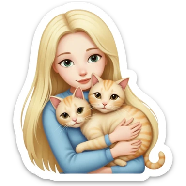 pretty woman with pale skin, very long blonde hair hugging a cat sticker