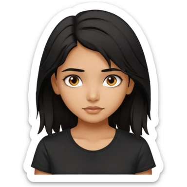 a pretty tan indian bratz girl with messy dark black hair, wearing a black tee. sticker