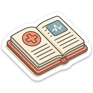 open medical record with visible pages and medical notes, 2D isometric style, very detailed drawing, shadows and highlights, clean contours, soft lighting, transparent background sticker