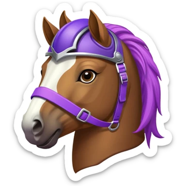 A horse with a purple helmet sticker