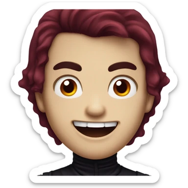 a vampire boy with burgundy hair, fangs and red eyes sticker