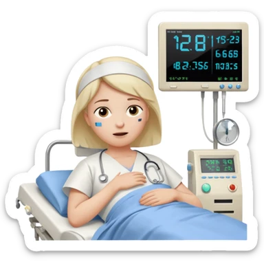 a PATIENT waking up before a surgery sleeping. And ONLY ONE monitor with vitals and numbers sticker