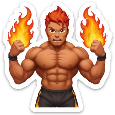 burning angry bodybuilder red haired man sticker
