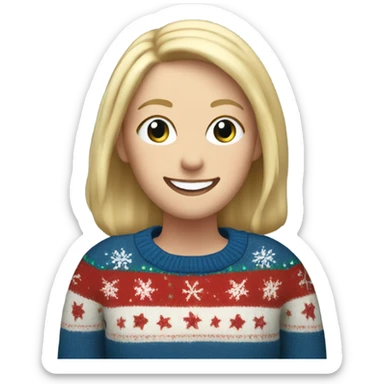 Happy white woman with blonde hair and christmas jumper and with blue jeans  sticker
