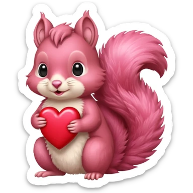 pink squirrel holding a heart sticker