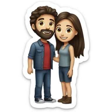 Brunette happy couple boy with beard and girl  with long hair that are kissing sticker