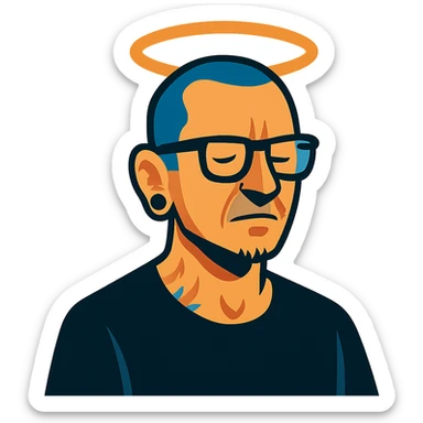 Chester Bennington from Linkin Park with a holy halo sticker