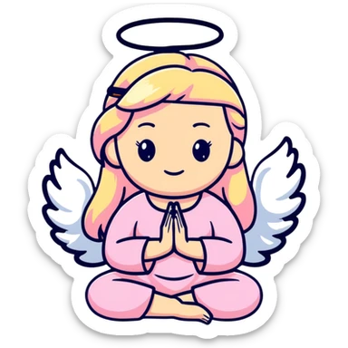 blonde angel woman with long hair meditating with pink hair clips sticker