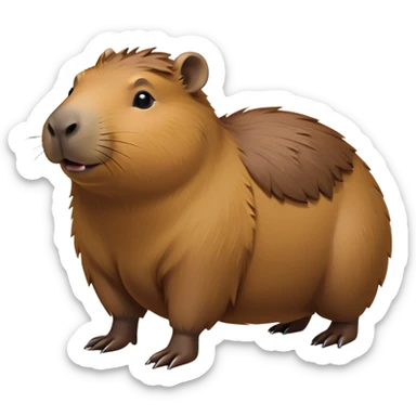 cinematic-capybara-realistic-full-body-on-all-fours-emoji,-plump-and-relaxed-body-soaking-in-the-warm-sun,-short-brown-fur-slightly-ruffled,-head-tilted-dramatically,-calm-expressive-eyes-exuding-serene-wisdom,-simplified-yet-realistic staring at the camera ina. cimical way sticker