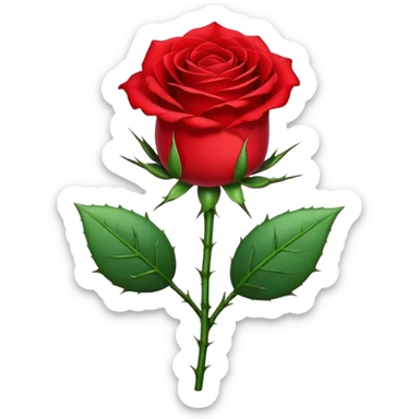 Generate a high-quality image of a single rose flower with stem and leaves, with very small and subtle thorns, realistic color and shading, smooth gradient colors, no human figures, no facial features, no brand markings, simple white background, high-resolution.

 sticker