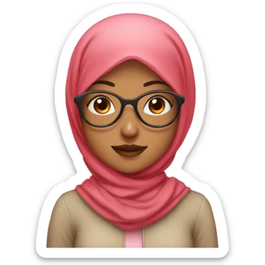 Hijab girl with squared glasses and red hearts around her  sticker