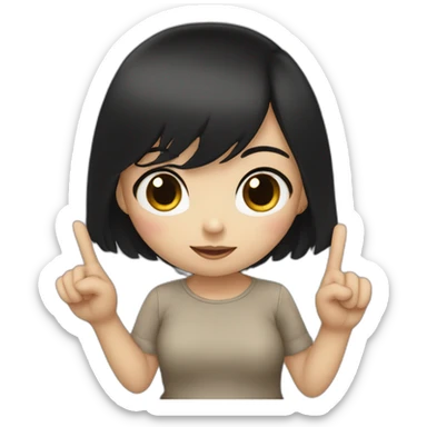 Small white skin black haired girl showing 3 fingers up, 1 closed sticker