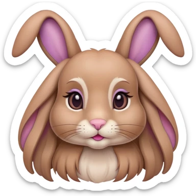 a light brown bunny with long floppy ears wearing a mauve matte lipstick. sticker