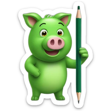 green piggy holding a pencil sticker