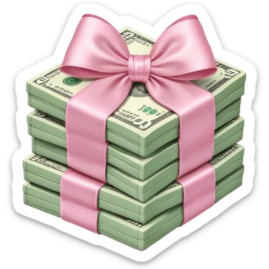 stack of realistic money with light pink bow around it sticker
