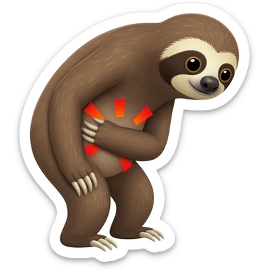 A sloth having stomach pain in iOS emoji style sticker