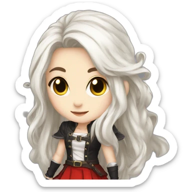 rpg-girl-with-long-white-hair-and-red-skirt and black tights like chibi sticker