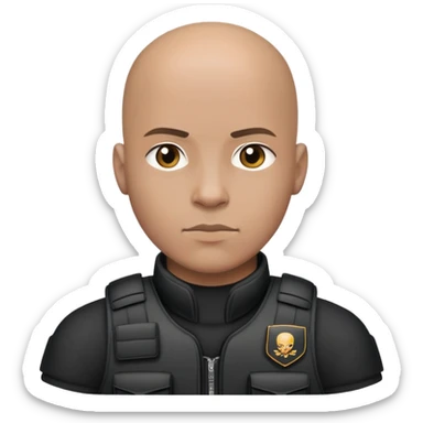 black soldier bald head in black bulletproof vest sticker
