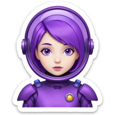 Girl with purple hair and purple eyes in purple futuristic spacesuit  sticker