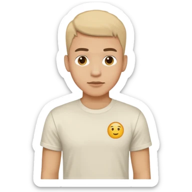 A man, shot from the center of his chest, but wearing a T-shirt, light skin tone sticker