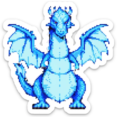 pixel art style dragon breathing blue fire from its mouth, animated sticker