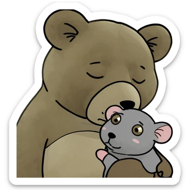 Sad teddy bear cuddling sad mouse sticker
