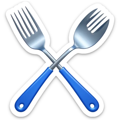 three-pronged fork with blue handle sticker
