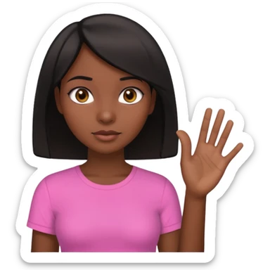 Dark skin girl asking for money with hand out make her more fabulous but still a clean look with a black bob and pink shirt  brown eye  sticker