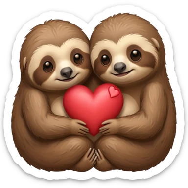 sloths cuddling with heart between them sticker